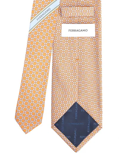 Ferragamo Silk Tie With Gancini And Hearts Print Ties And Bow Ties Orange