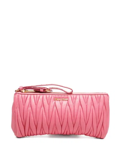 Pre-owned Miu Miu 2000-2015 Matelasse Leather Clutch Bag In Pink