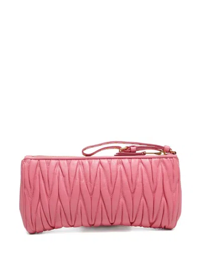 Pre-owned Miu Miu 2000-2015 Matelasse Leather Clutch Bag In Pink