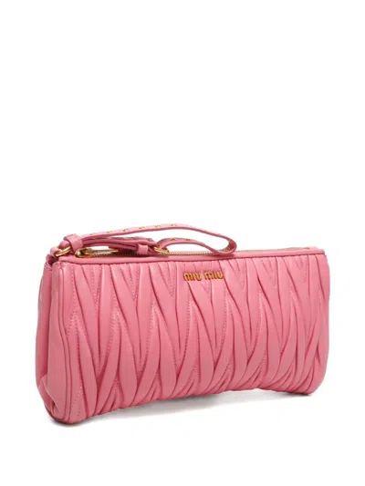 Pre-owned Miu Miu 2000-2015 Matelasse Leather Clutch Bag In Pink