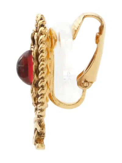 Pre-owned Chanel 1971-1980s Cc Mark Rhinestone Earrings In Gold