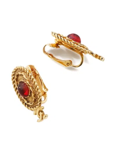 Pre-owned Chanel 1971-1980s Cc Mark Rhinestone Earrings In Gold