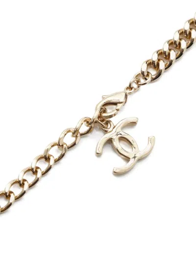 Pre-owned Chanel 2023 Rhinestone-embellished Cc Chain Necklace In Gold