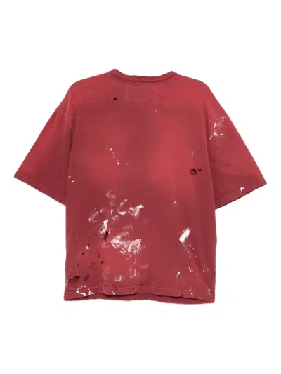 Neighborhood Savage Distressed Paint-splattered Cotton-jersey T-shirt In Red