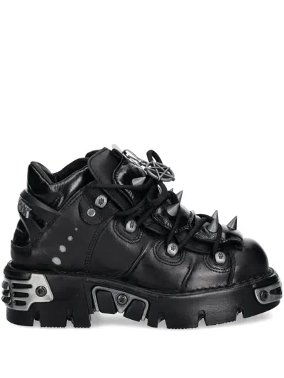 New Rock Lace-up Stud-details Sneakers In Black