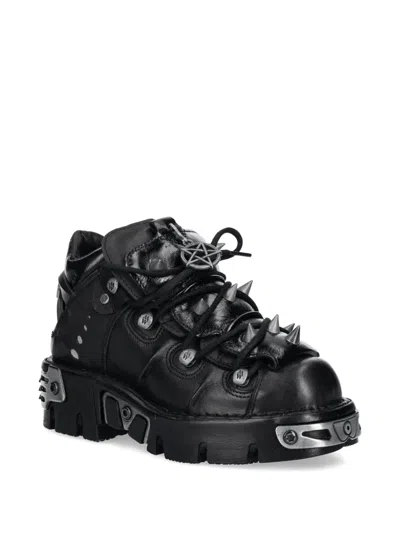 New Rock Lace-up Stud-details Sneakers In Black