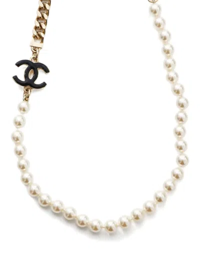 Pre-owned Chanel 2024 Interlocking Cc Pearl-chain Necklace In Gold
