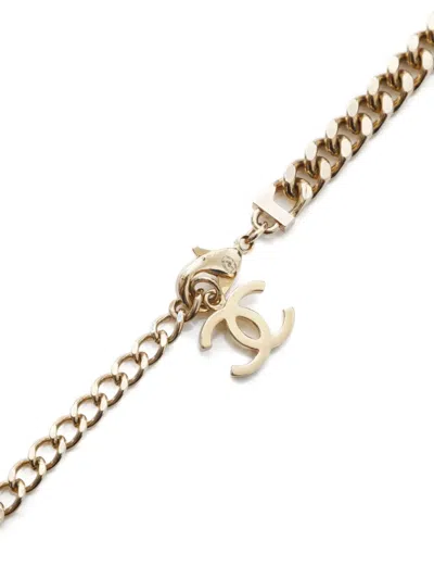 Pre-owned Chanel 2024 Interlocking Cc Pearl-chain Necklace In Gold