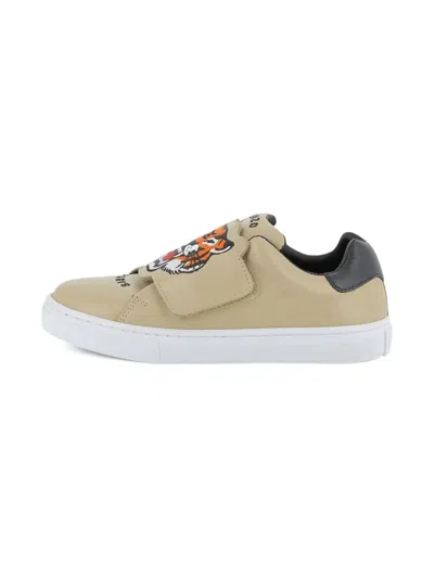 Kenzo Tiger Head-embroidered Sneakers In Neutral