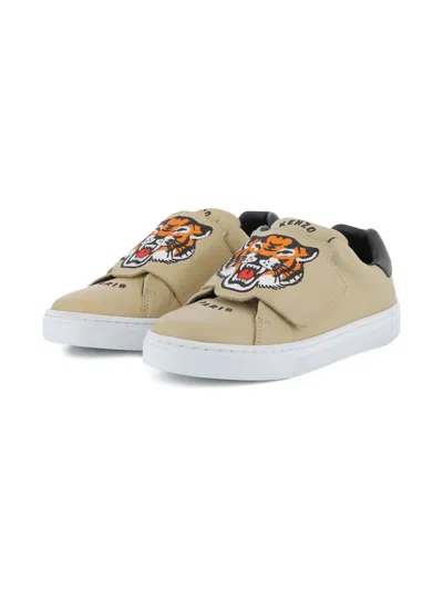 Kenzo Tiger Head-embroidered Sneakers In Neutral