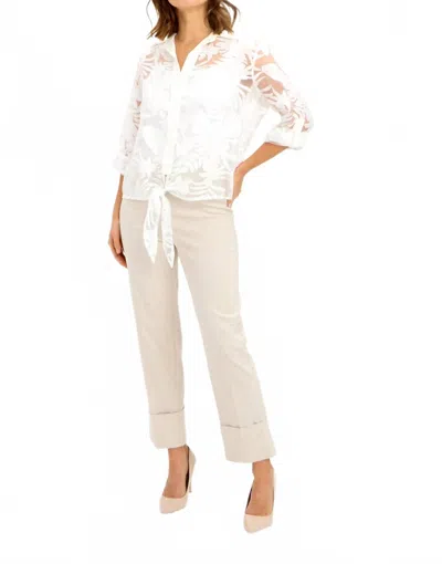Frank Lyman Leaf Patterned Tie Shirt In White In White