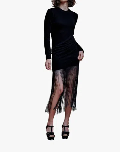 Secular Loretta Long Sleeve Fringed Hem Dress In Black