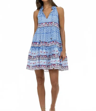 Oliphant Campania Blue Sleeveless Tiered Short Dress In Blue