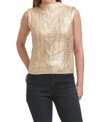 Dear John Denim Tatiana Round Neck Sleeveless Fitted Sweater In Ivory With Rose Gold In Gold