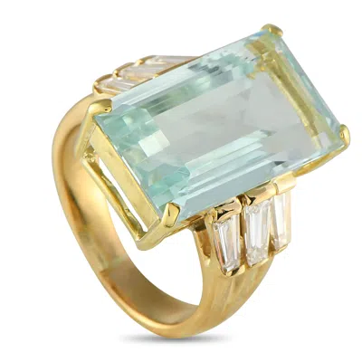 Lb Exclusive 18k Yellow Gold 1.20ct Diamond And Aquamarine Ring Mf30-061125 In Green