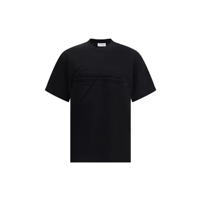 Ferragamo Crew Neck Graphic Print Short Sleeves T-shirt In Black