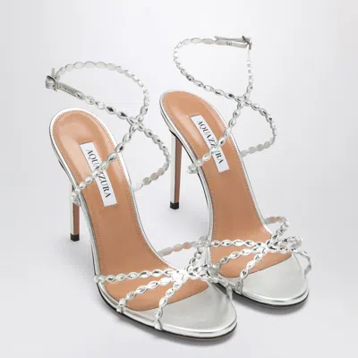 Aquazzura Love Struck Silver Sandals With Crystals In Silver
