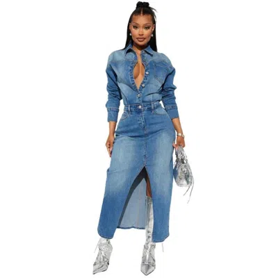 Fashnzfab Women Fashion Denim Long Maxi Dress