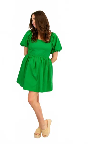Glam Kaylee Square Neck Puff Sleeve Dress In Green In Green