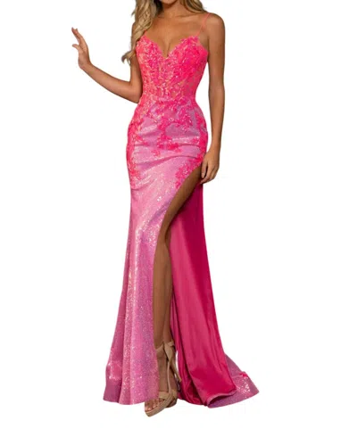 Rachel Allan Sequin Showstopper Prom Dress In Hot Pink In Pink