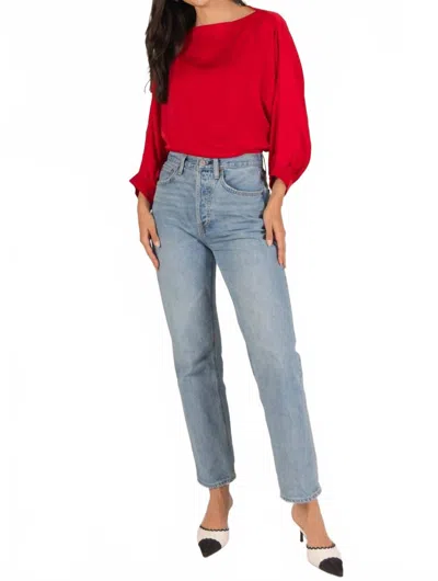 Before You Satin Boat Neck Blouse In Red