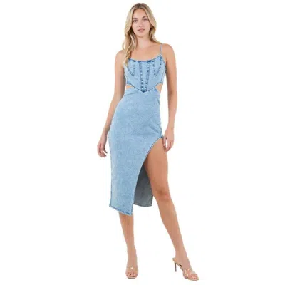 Fashnzfab Women Fashion Denim Maxi Dress