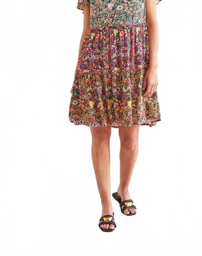 Tribal Short Sleeves Tiered Dress With Lining In Celadon In Multi