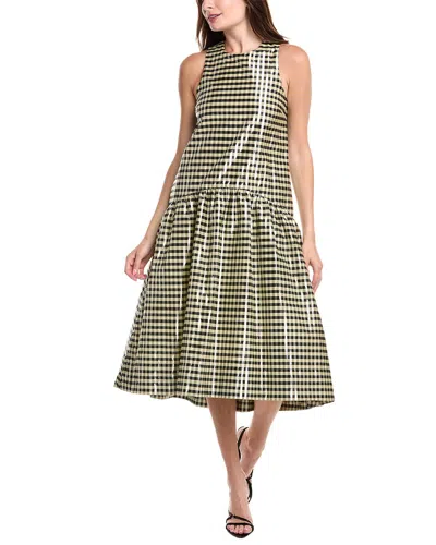 Ganni Shiny Check Jacquard Midi Dress Lemon Icing In Green