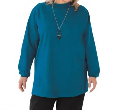 On The Plus Side Jersey Mock Turtleneck Long Sleeve Top - Plus In Deep Sea In Blue
