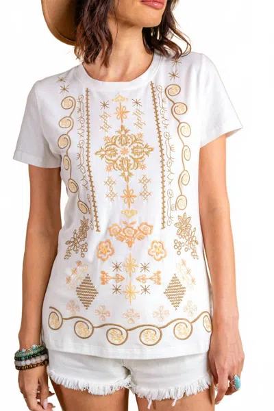 Paparazzi Embroidered Jersey Knit Tee Top In White In Neutral