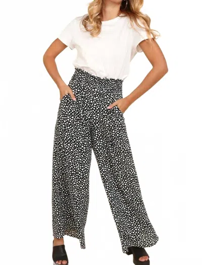 Haptics Smocked Waist Wide Leg Dotted Leopard Pants In Black Leopard In Multi