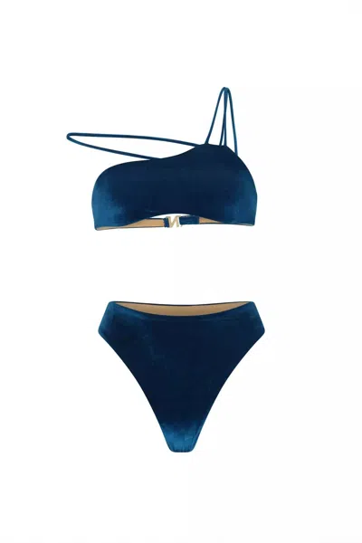 Nelblu Rocio Asymmetrical Bikini Set In Blue Velvet