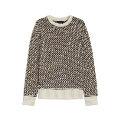 Hugo Boss Beige Cotton Rich Knitted Structure Sweater In Brown