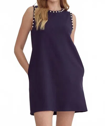 Entro Pearl Embellishment Shift Dress In Navy In Purple