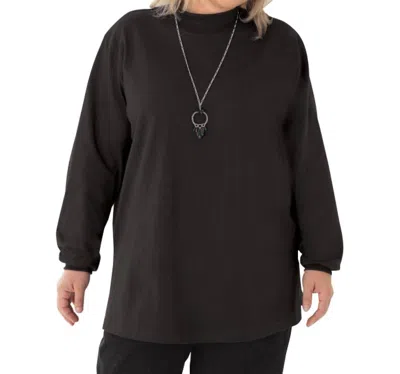 On The Plus Side Cotton Jersey Mock Turtleneck Long Sleeve Top - Plus Size In Otps Black In Black