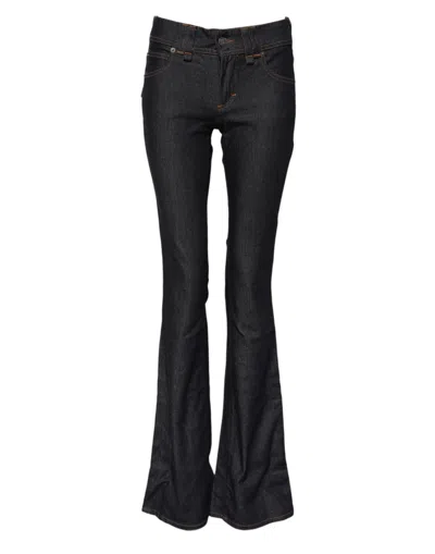John Galliano Blue Mid Waist Cotton Wide Leg Denim Jeans In Black