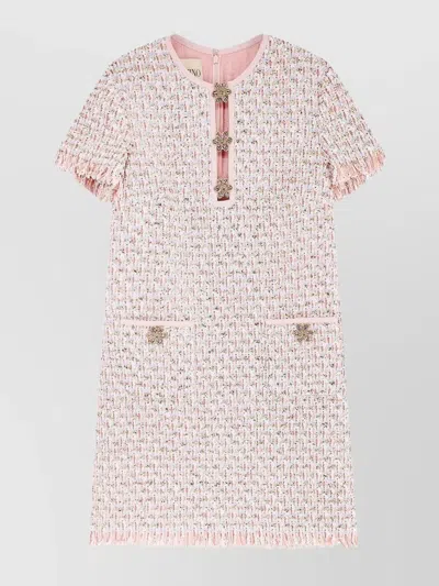 Valentino Womens Multicolor. Embellished Short-sleeves Woven Mini Dress In Pink