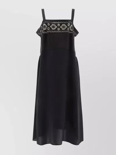 Maison Margiela Embroidered Detail Knee-length Sleeveless Dress In Black