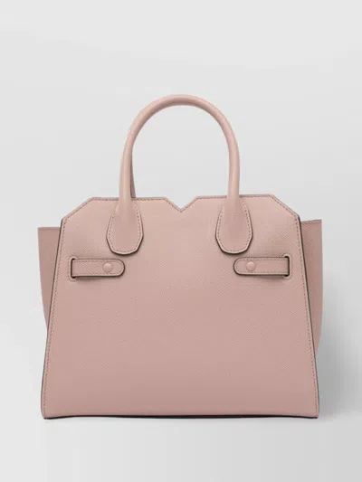 Valextra Structured Top Handle Shoulder Bag Metal Hardware In Pink