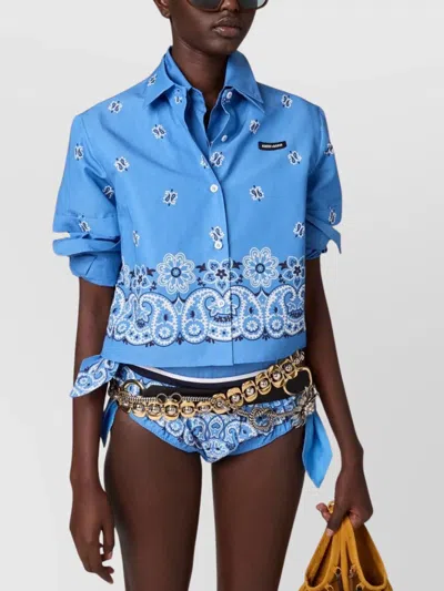 Miu Miu Womens Pervinca Boxy-fit Graphic-pattern Cotton-and-linen Shirt