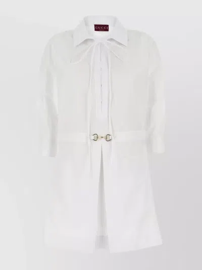 Gucci Women Cotton Poplin Shirt With Horsebit Hardware In White