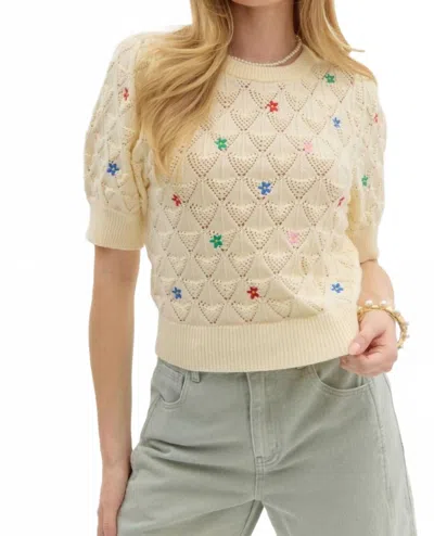 Entro Diamond Pattern Pointelle Sweater In Beige In Neutral