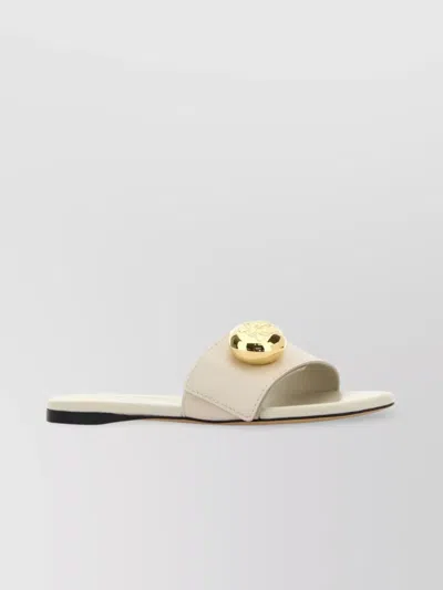Loewe Pebble Leather Slides Gold-tone Embellishment In White