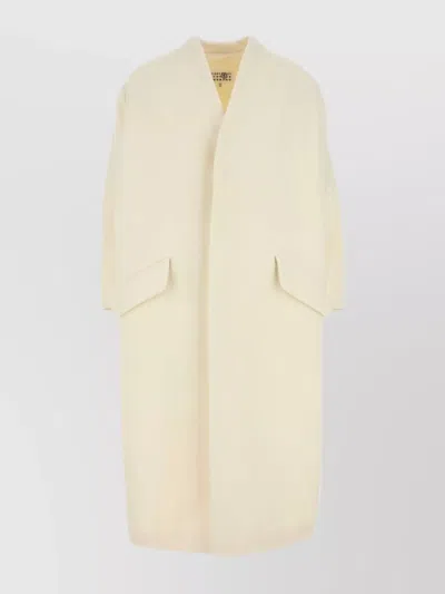 Mm6 Maison Margiela Wool Blend Coat With Dropped Shoulders In Neutral