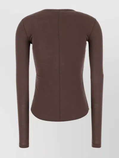 Weekend Max Mara Crew Neck Cotton T-shirt With Seam Detailing In Brown
