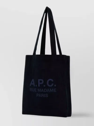 Apc A.p.c. Dark Blue Corduroy Lou Shopping Bag In Blue