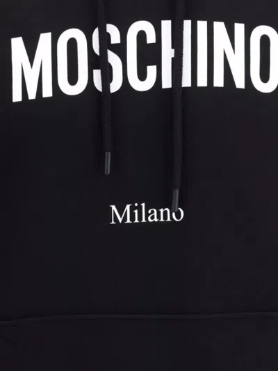 Moschino Cotton Hoodie With Drawstrings And Kangaroo Pocket In Black