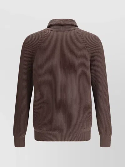 Brunello Cucinelli English Ribbed Knit Cardigan In Brown