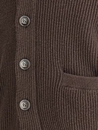 Brunello Cucinelli English Ribbed Knit Cardigan In Brown