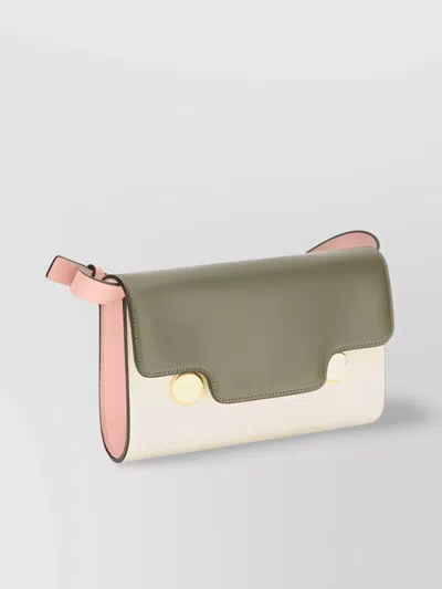 Marni Trunkaroo Embellished Color-block Leather Shoulder Bag In Green